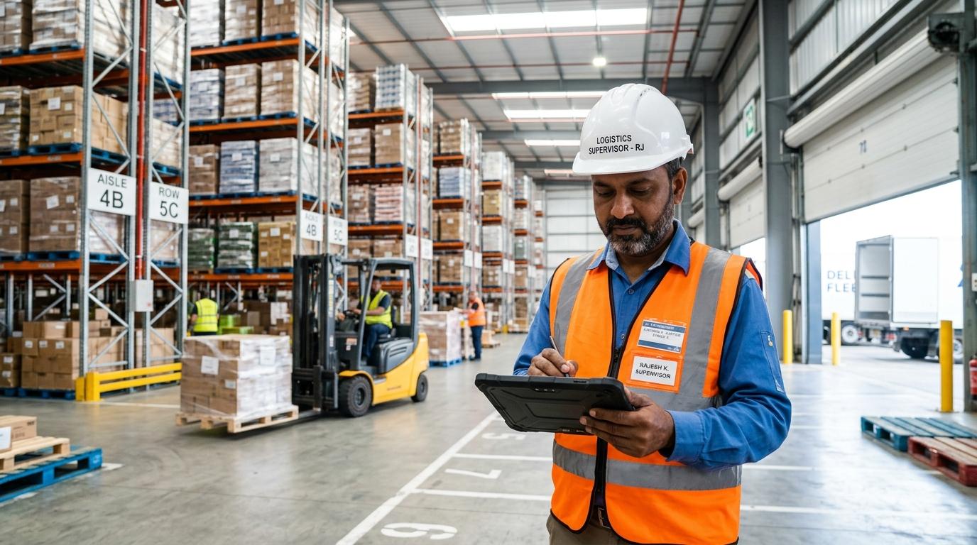 RN Express Warehouse Logistics Supervisor conducting digital dispatch inspection
